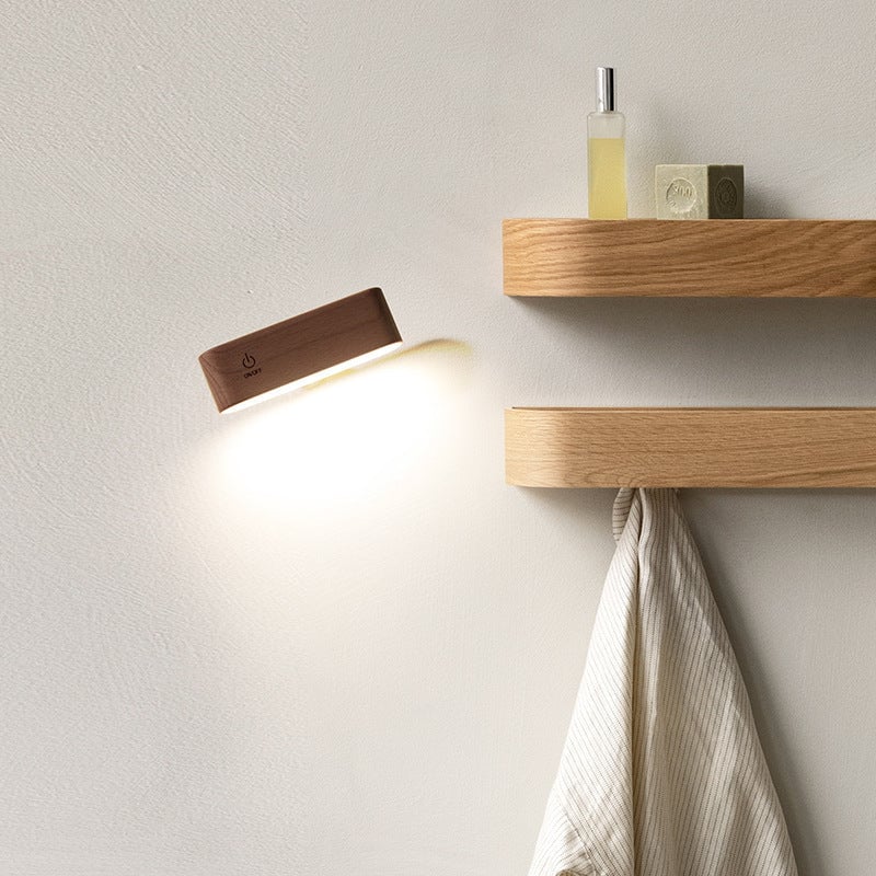 Massief houten bureau lamp met magnetische oplading